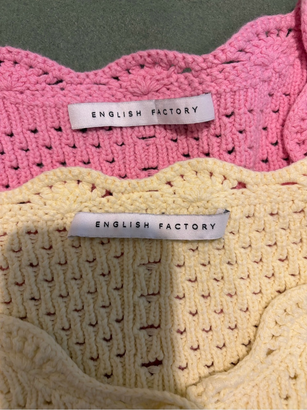 English Factory Pink & Butter Yellow V-Neck Cropped Knit Cardigans - Picture 2 of 2